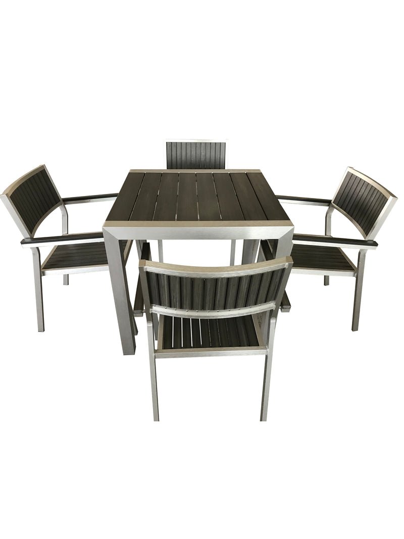 H063ST-W-2 Crystal Square Dining Table 39"x 39" + (4)  Elegance Arm Chair - Brushed Alm/Grey PolyW
