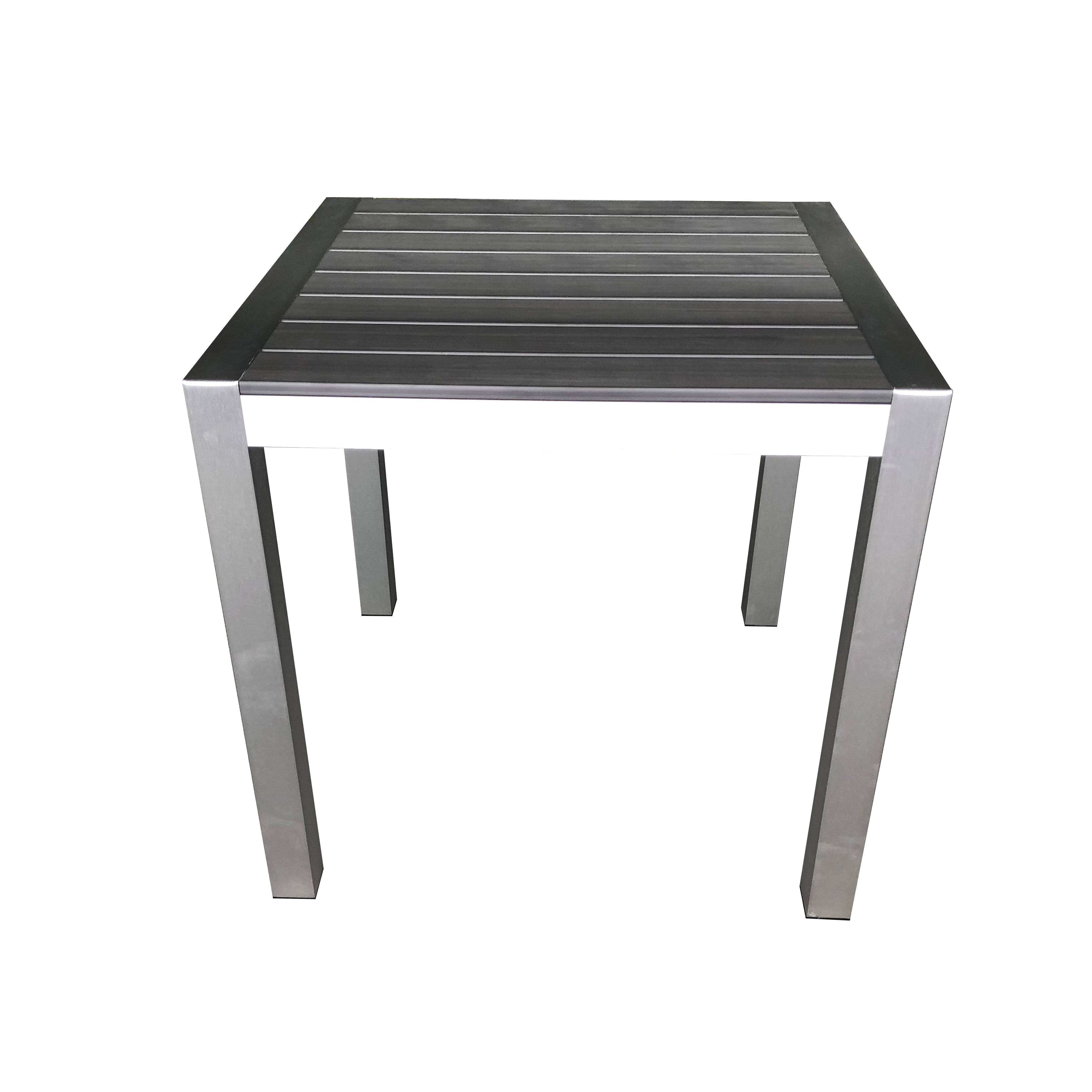 H063ST-W-2 - Crystal Square Dining Table 39"x 39" w/Umb. Hole (Brushed Alum/Grey Polywood) - 45838