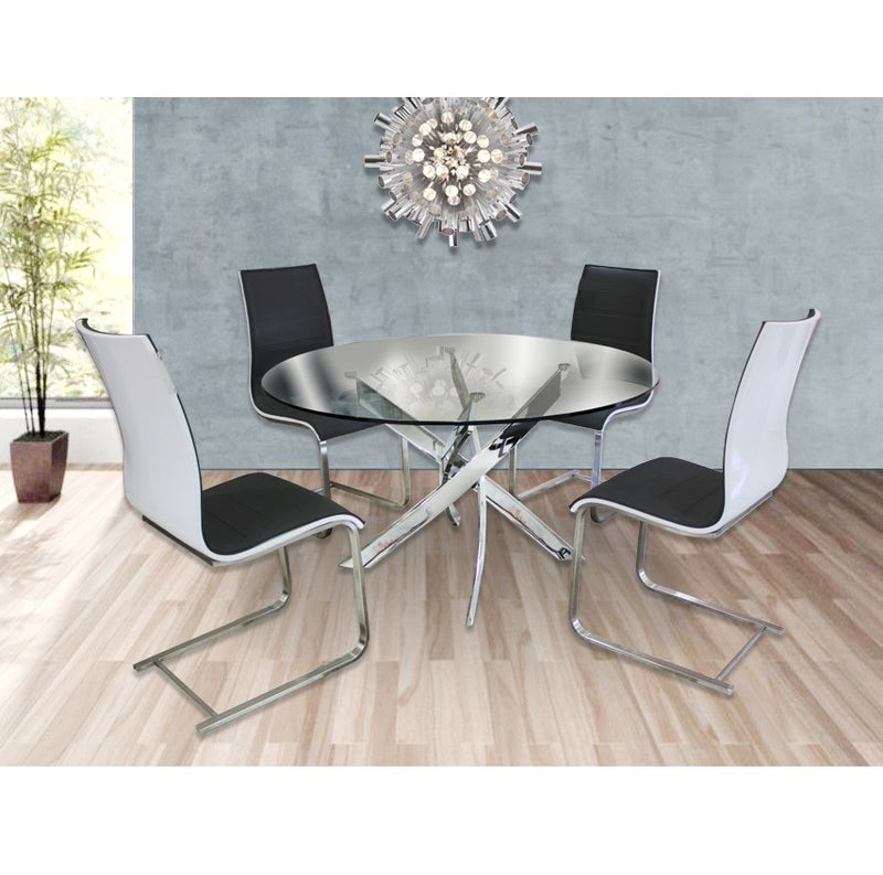 F2133 Round Dining Table + (4) HD763 Dining Chair White