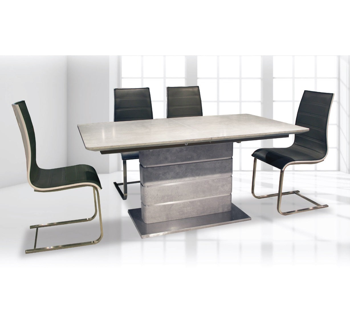 JA4537 Extension Dining Table + (4) HD763S Dining Chair Grey PU